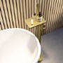 Brushed Brass Freestanding Bath Shower Mixer with Shelf - Savannah