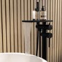 Matt Black Freestanding Bath Shower Mixer with Shelf - Savannah