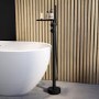 Matt Black Freestanding Bath Shower Mixer with Shelf - Savannah