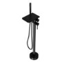 Matt Black Freestanding Bath Shower Mixer with Shelf - Savannah