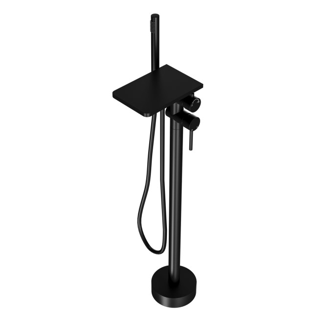 Matt Black Freestanding Bath Shower Mixer with Shelf - Savannah