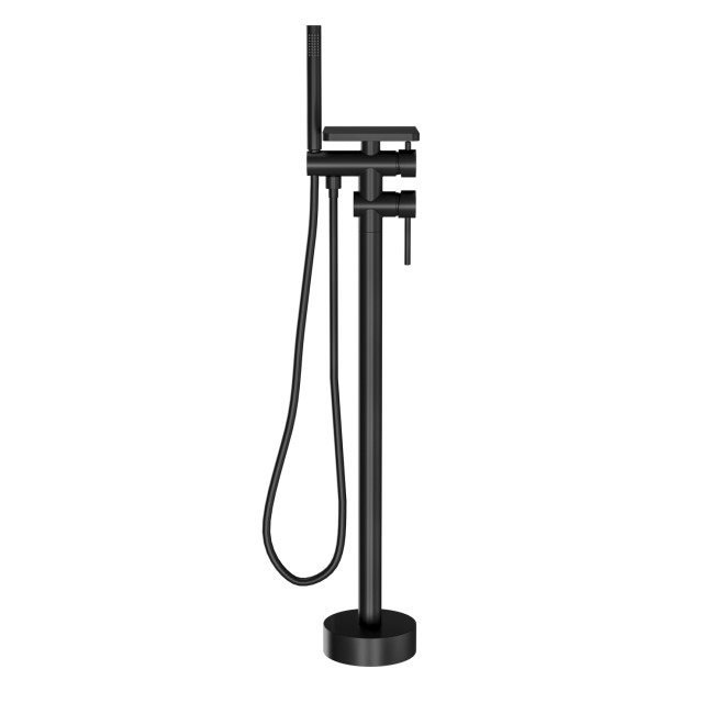 Matt Black Freestanding Bath Shower Mixer with Shelf - Savannah