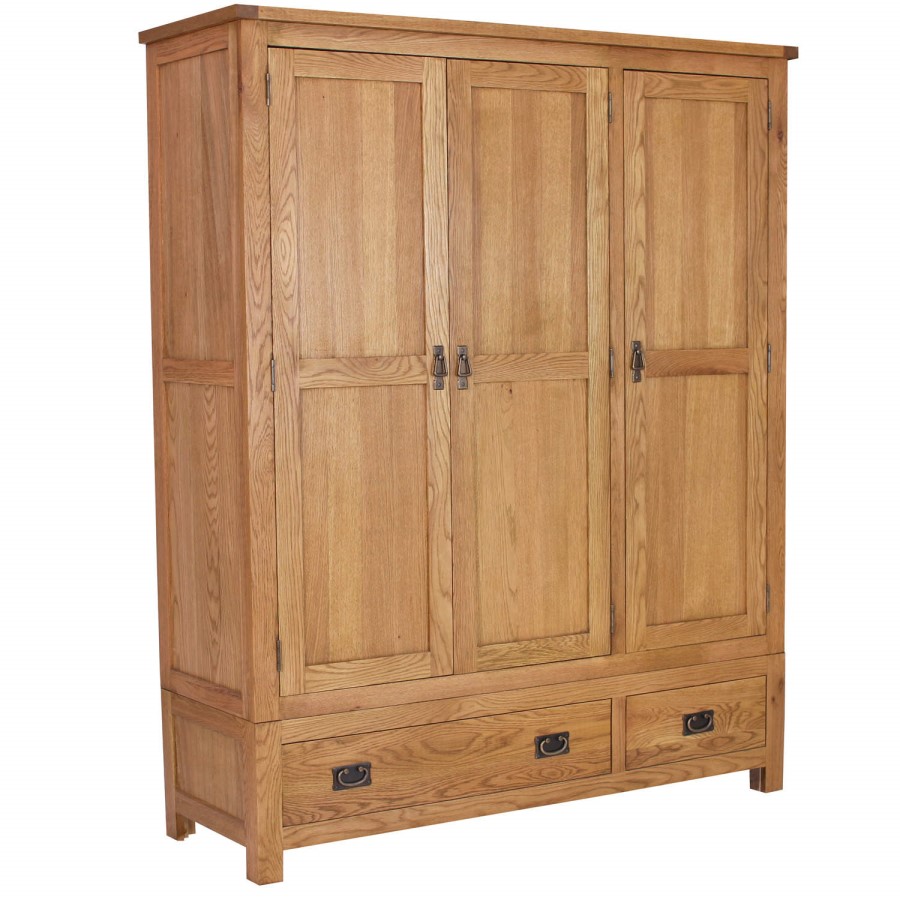 GRADE A1 - Rustic Saxon Oak 3 Door 2 Drawer Wardrobe