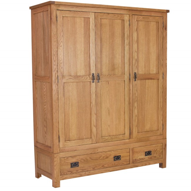 Rustic Saxon Oak 3 Door 2 Drawer Wardrobe