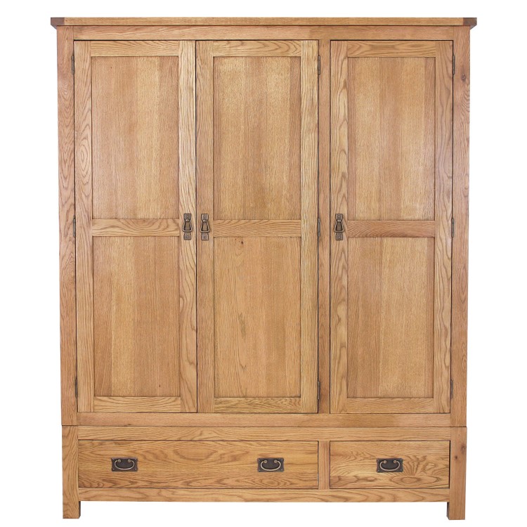 Rustic Saxon Oak 3 Door 2 Drawer Wardrobe