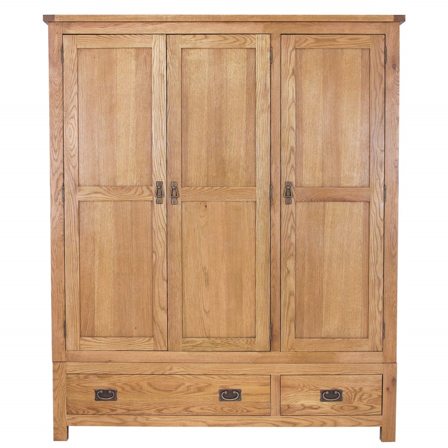 GRADE A1 - Rustic Saxon Oak 3 Door 2 Drawer Wardrobe