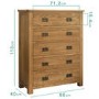 Rustic Saxon Oak Chest of Drawers with 5 Drawers
