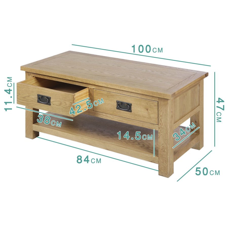 Solid Wood Coffee Table with Storage - Rustic Saxon Range