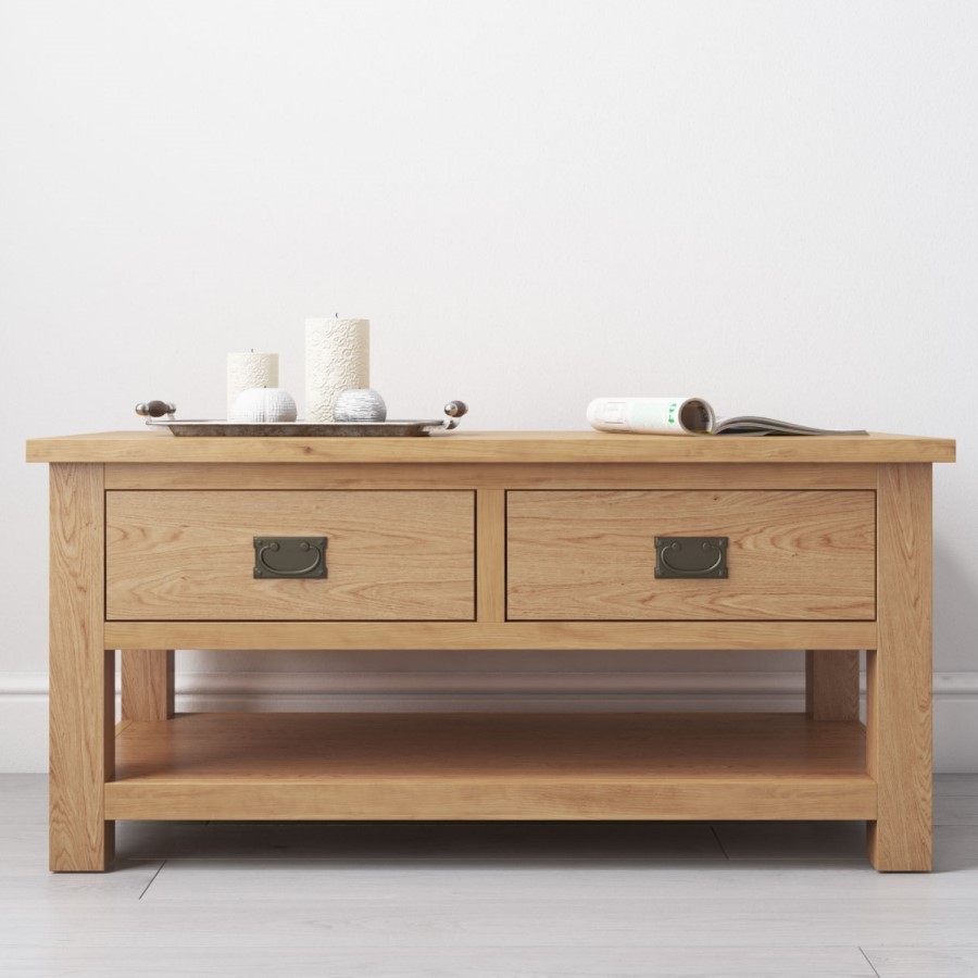 Solid Wood Coffee Table with Storage - Rustic Saxon Range