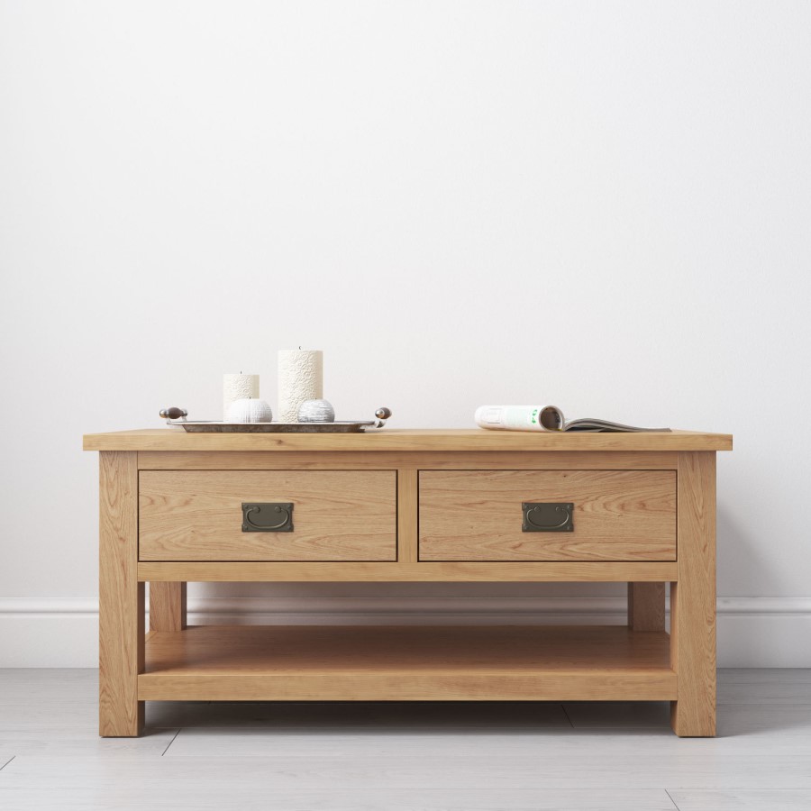 Solid Wood Coffee Table with Storage - Rustic Saxon Range
