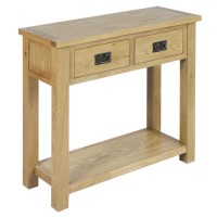 Solid Oak Console Table with Storage - Rustic Saxon