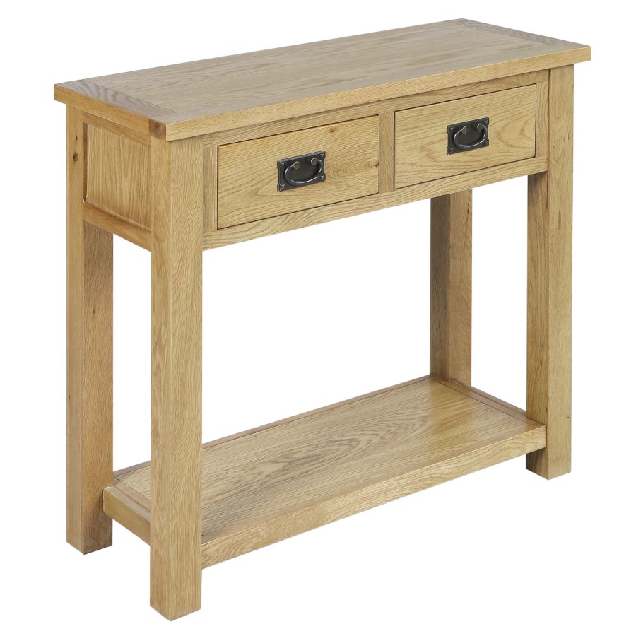 Solid Oak Console Table with Storage - Rustic Saxon