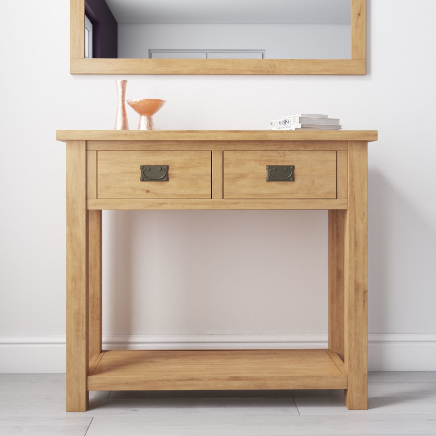 Solid Oak Console Table with Storage - Rustic Saxon