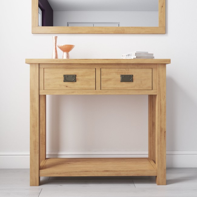GRADE A1 - Solid Oak Console Table with Drawers - Rustic Saxon Range