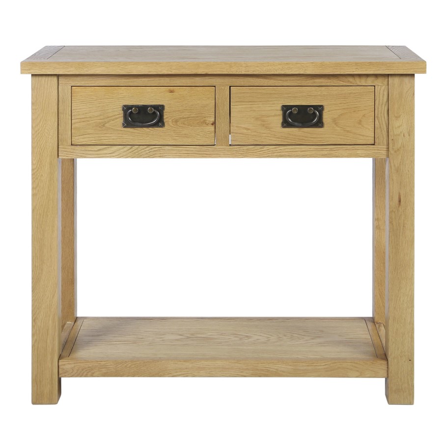 Solid Oak Console Table with Storage - Rustic Saxon