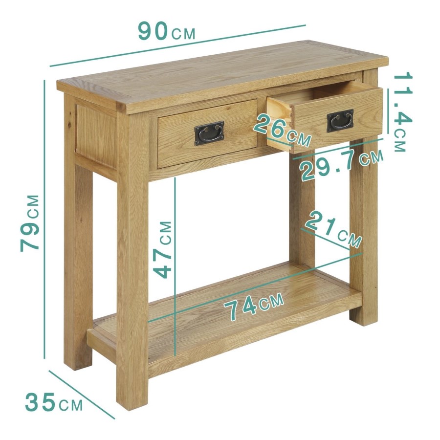 Solid Oak Console Table with Storage - Rustic Saxon