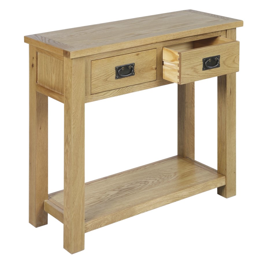 Solid Oak Console Table with Storage - Rustic Saxon