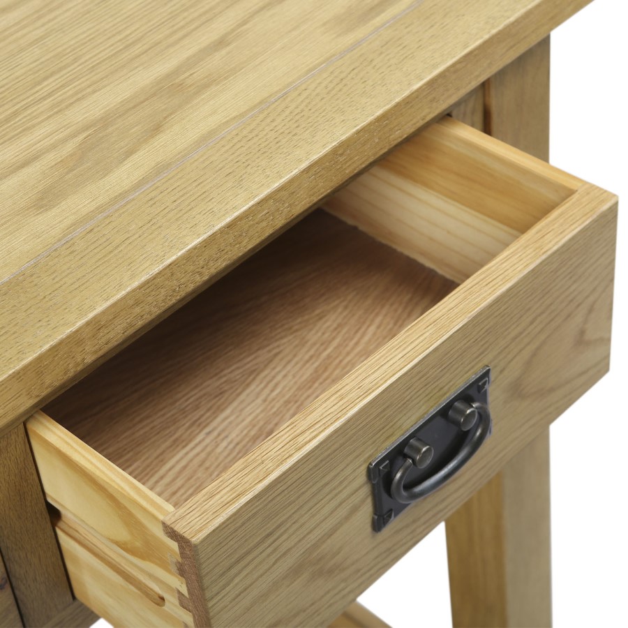Solid Oak Console Table with Storage - Rustic Saxon