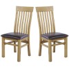 Pair of Solid Oak Dining Chairs with Brown Faux Leather - Rustic Saxon 