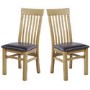 Pair of Solid Oak Dining Chairs with Brown Faux Leather - Rustic Saxon 