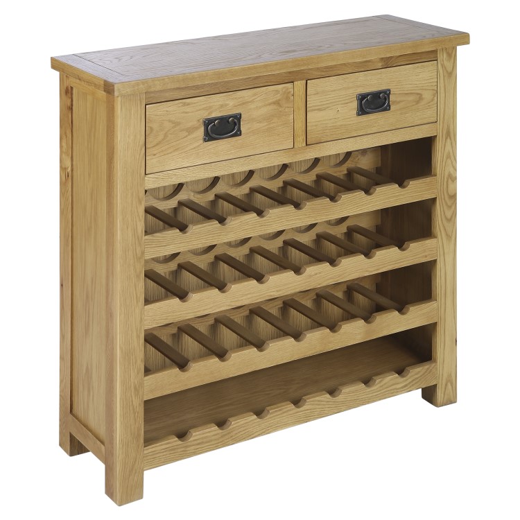 Solid Oak Wine Rack Sideboard with Drawers - Rustic Saxon