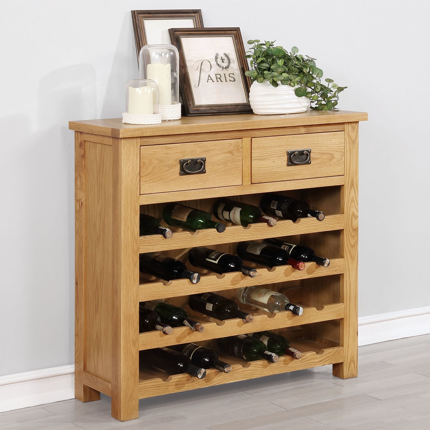 Solid Oak Wine Rack Sideboard With Drawers Rustic Saxon