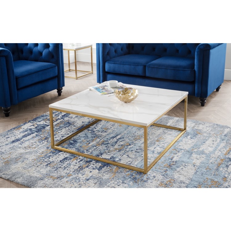 Square Gold Marble Effect  Coffee Table - Scala