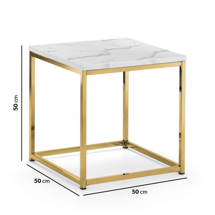 Square Gold Marble Effect  Side Table  - Scala