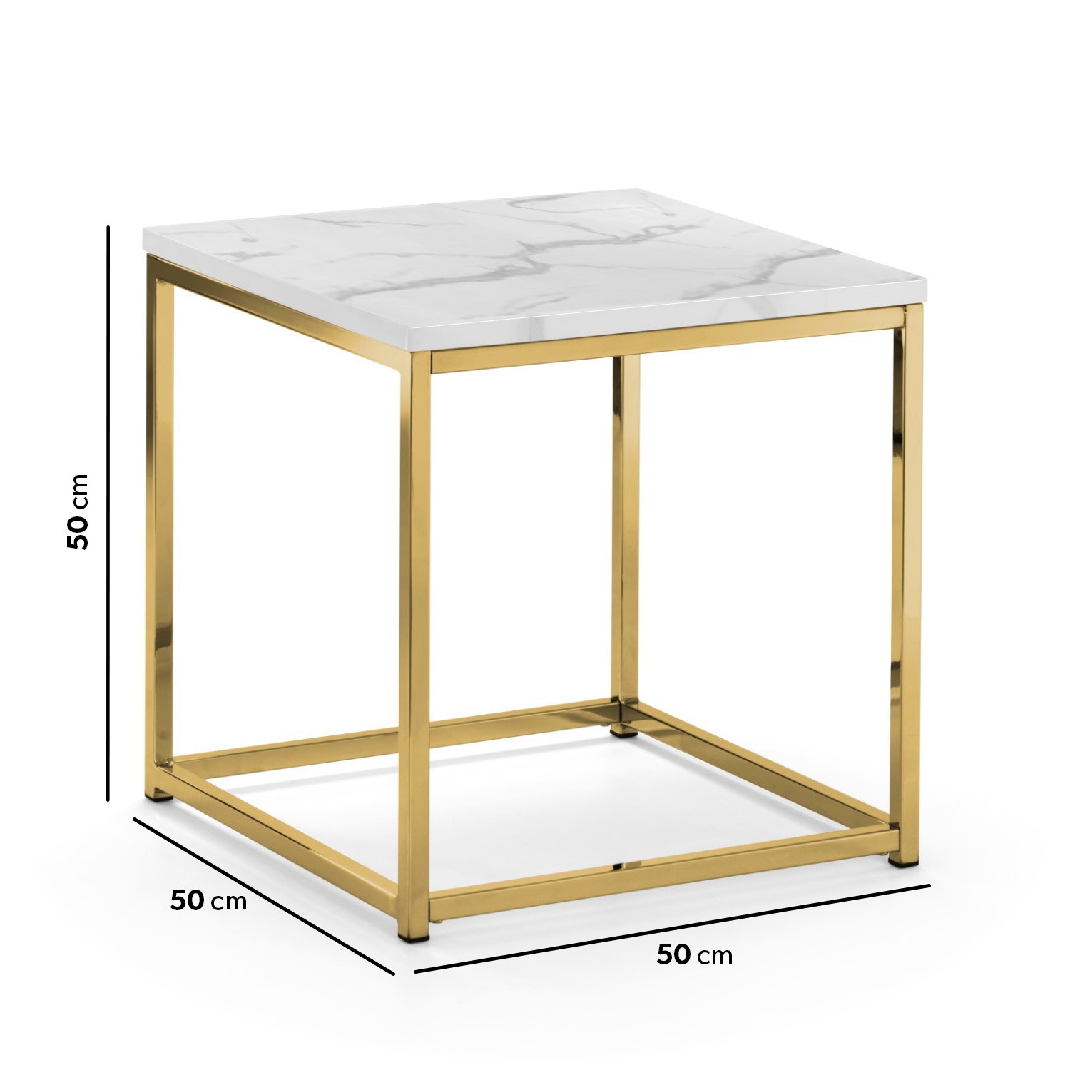 Square Gold Marble Effect Side Table - Scala - Furniture123