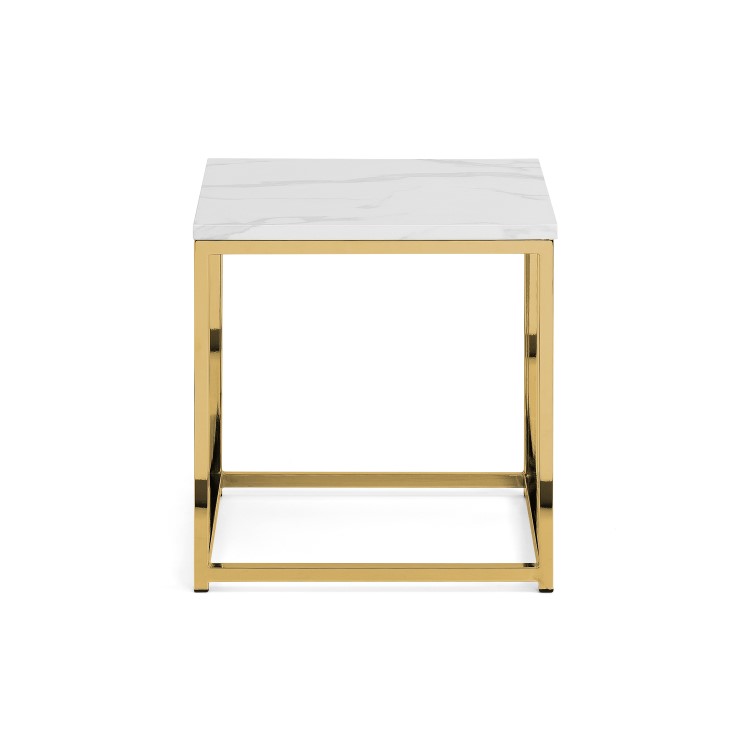 Square Gold Marble Effect  Side Table  - Scala