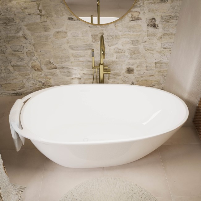 Freestanding Matt White 1650 x 800mm Bath with Rail - Scala