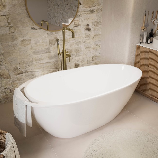 Freestanding Matt White 1650 x 800mm Bath with Rail - Scala