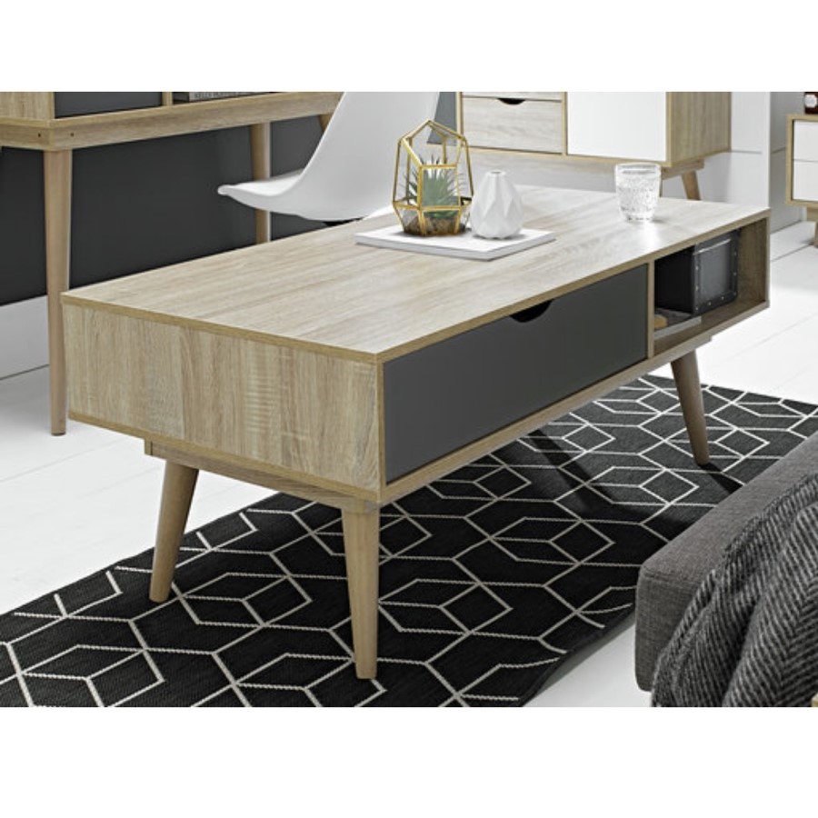 LPD Scandi Oak Coffee Table with Grey Drawer