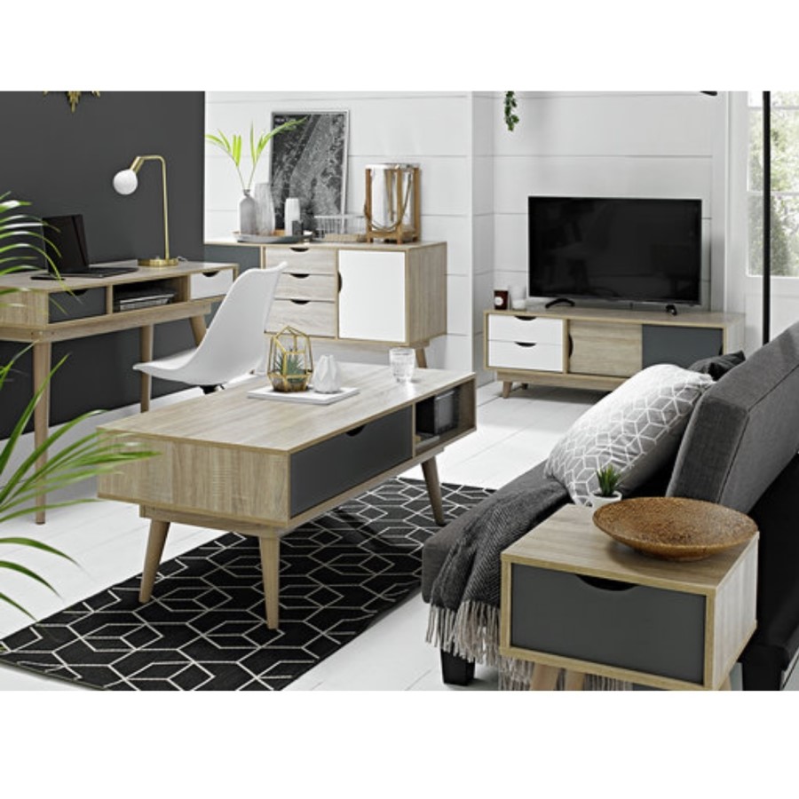 LPD Scandi Oak Coffee Table with Grey Drawer