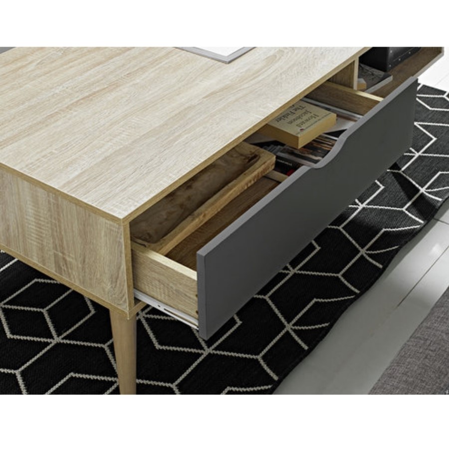 LPD Scandi Oak Coffee Table with Grey Drawer