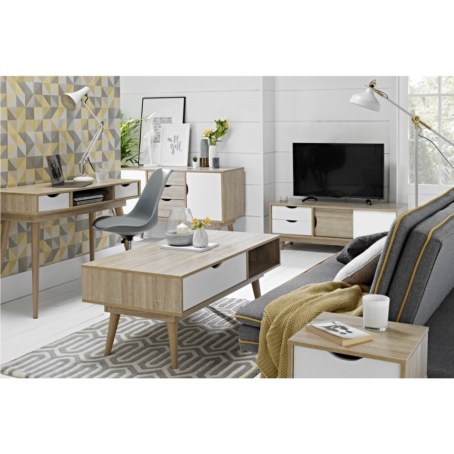 LPD Scandi Oak Effect Coffee Table with White Drawer