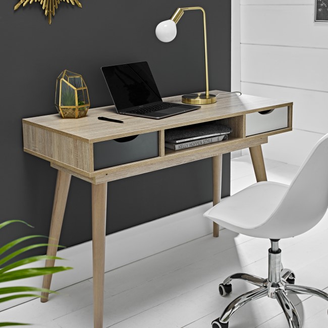 Oak Effect Desk with Drawers
