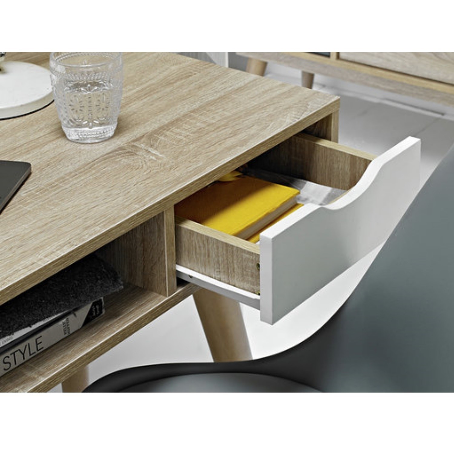 Scandi White Office Desk With Storage, Computer Desk With Storage Drawers