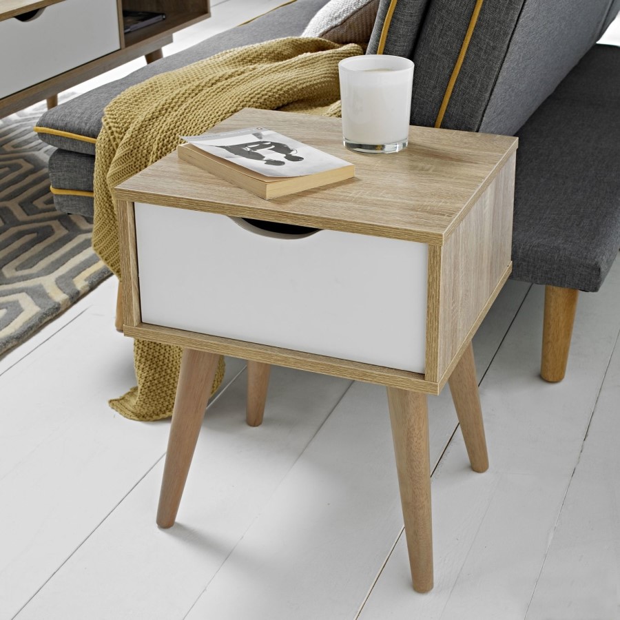 LPD Scandi Oak and White Side Table 