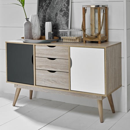 Lpd Scandi 2 Door 3 Drawer Oak Effect Sideboard Grey And