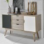 LPD Scandi 2 Door 3 Drawer Oak Effect Sideboard Grey and White Doors