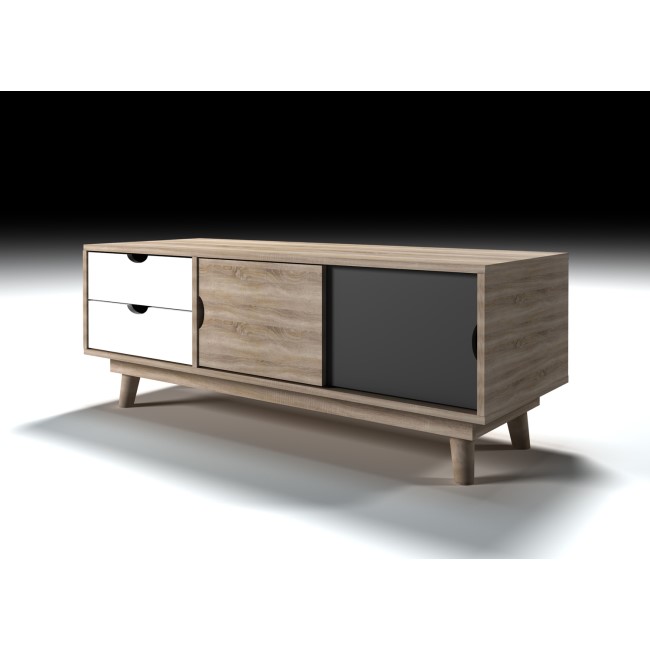 LPD Scandi Oak Effect TV Unit Grey and White Drawers - TV's up to 45"