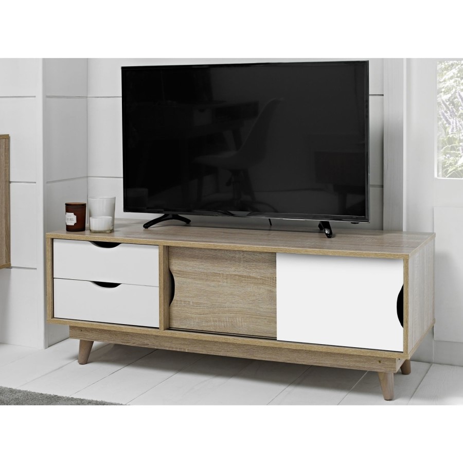 GRADE A1 - LPD Scandi Oak and White TV Unit - TVs up to 55"