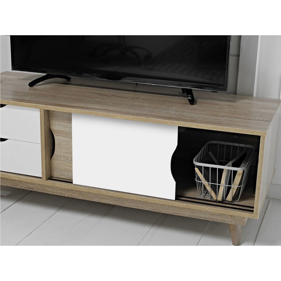 GRADE A1 - LPD Scandi Oak and White TV Unit - TVs up to 55"