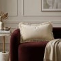 Beige Velvet Fibre Filled Fringed Sofa Scatter Cushion - 50 x 30cm - Jora