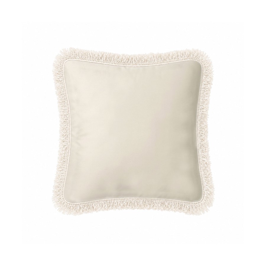 Beige Velvet Fibre Filled Fringed Sofa Scatter Cushion - 45 x 45cm - Jora
