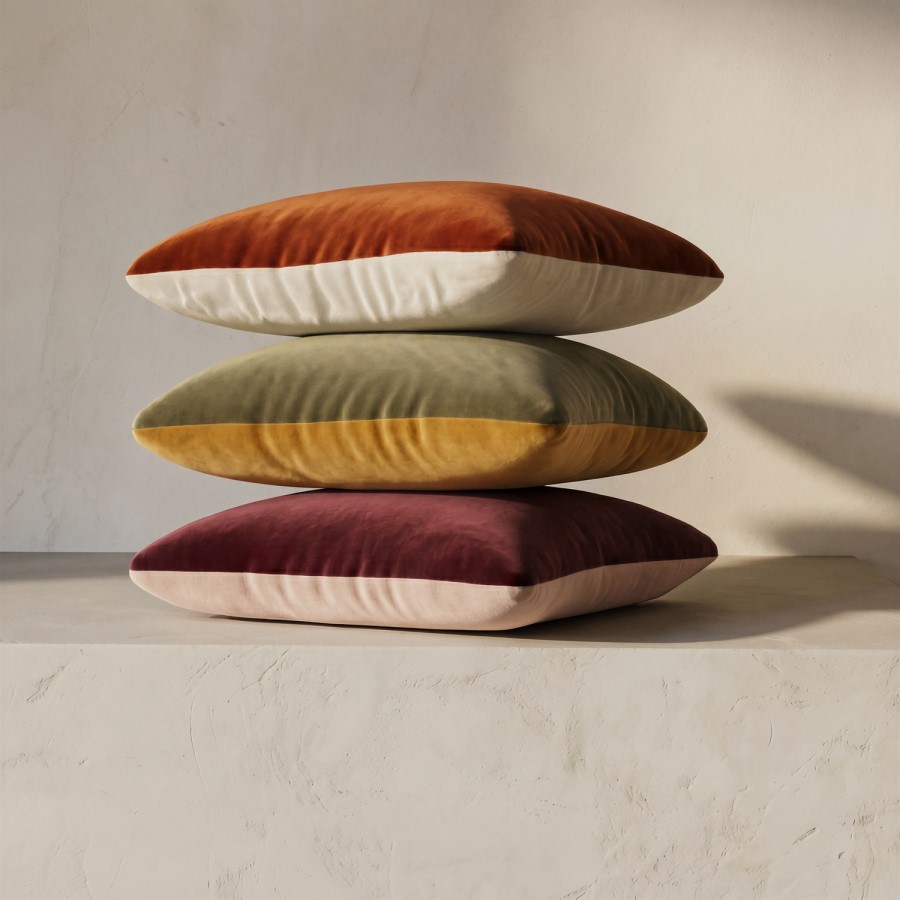 Orange and Beige Velvet Fibre Filled Reversible Sofa Scatter Cushion - 45 x 45cm - Orin