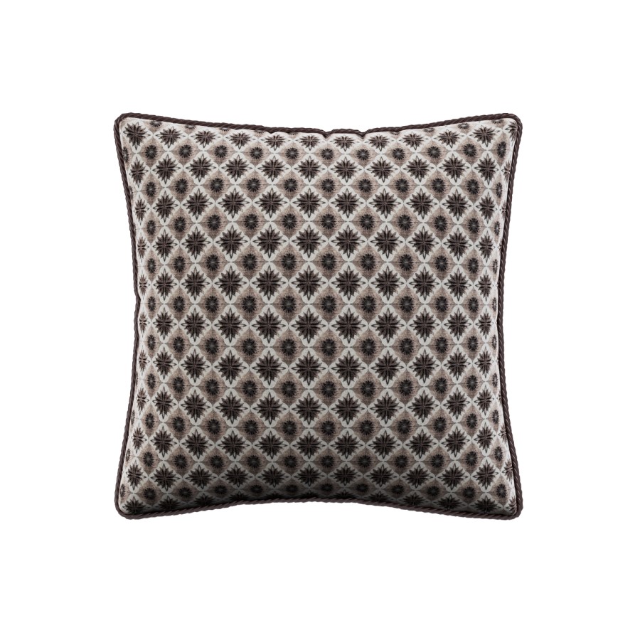Brown Patterned Rope Trim Sofa Scatter Cushion - 45 x 45cm - Eos