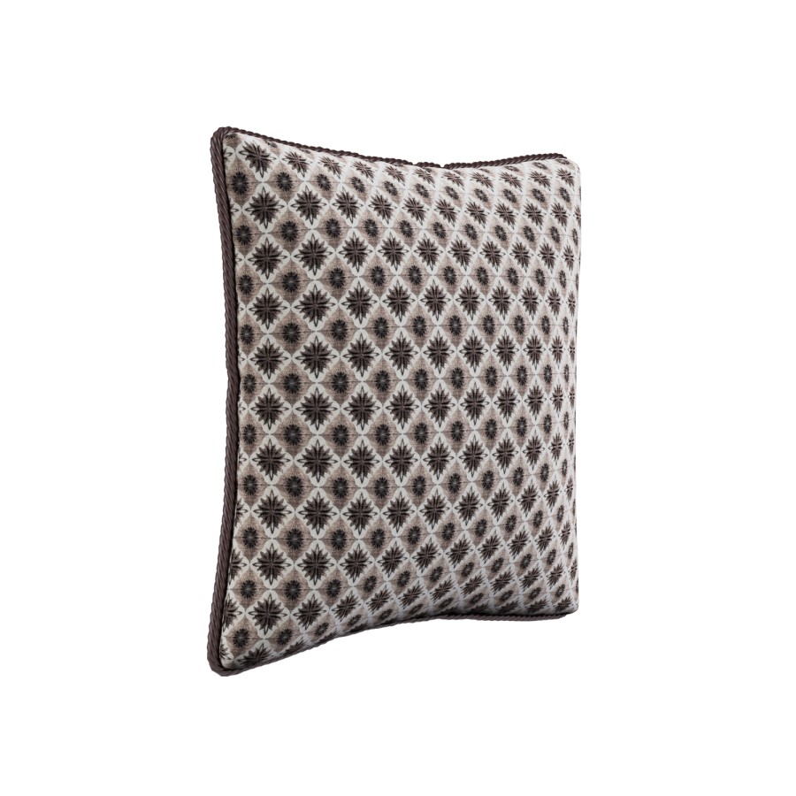 Brown Patterned Rope Trim Sofa Scatter Cushion - 45 x 45cm - Eos