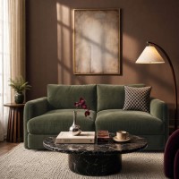 Khaki Green Velvet 3 Seater Sofa - Sade 